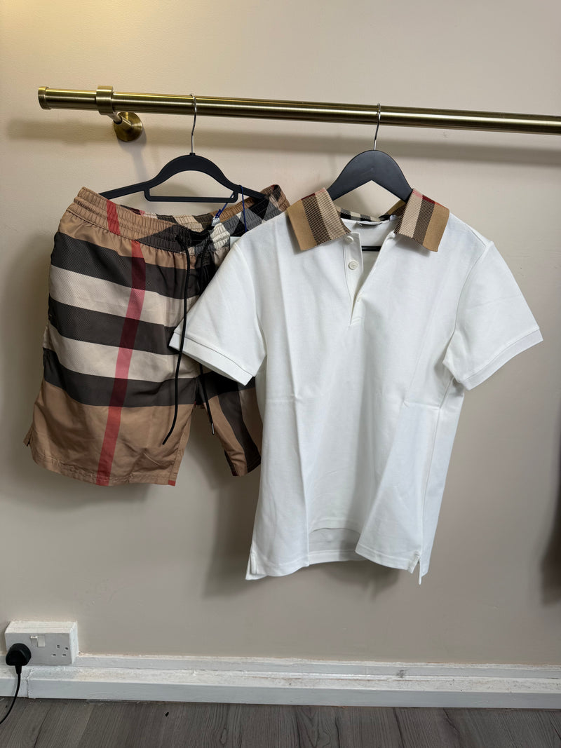 Burberry Checkered White/Beige Polo Set