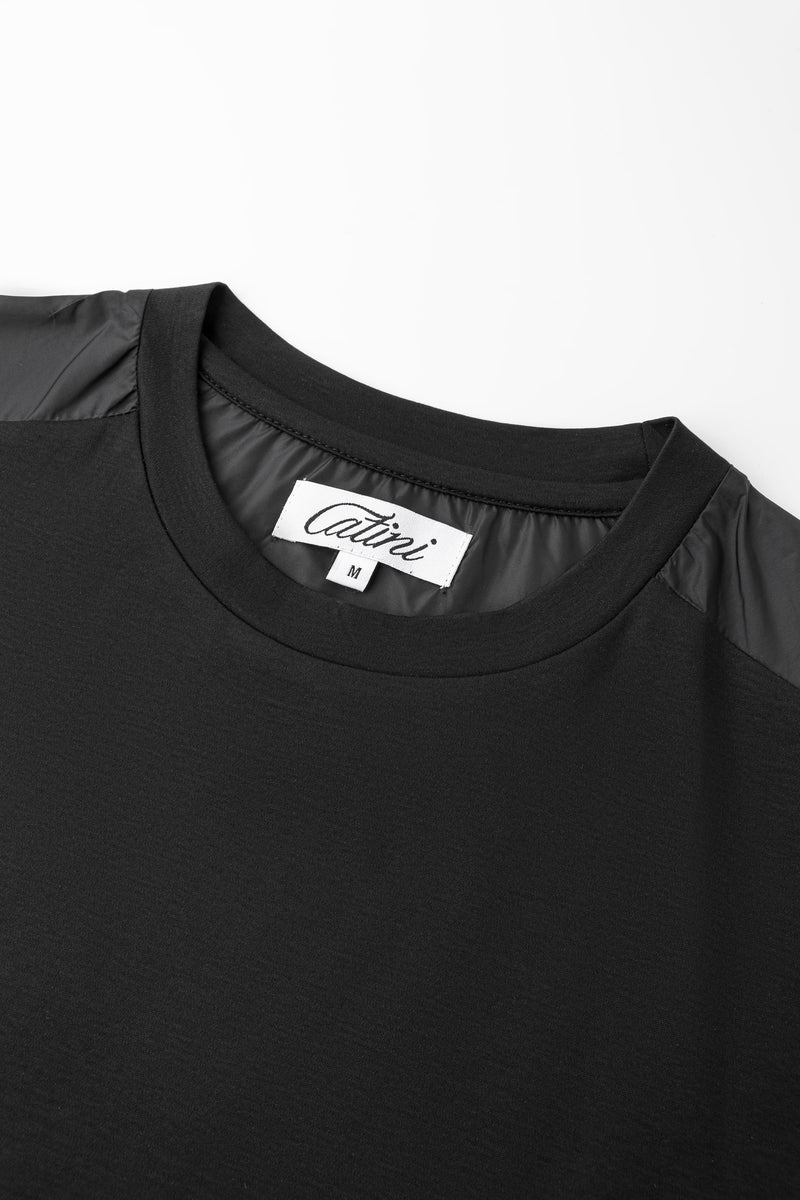 Catini Firenze Luxury Mercerised Cotton Shoulder Panel T-Shirt Black