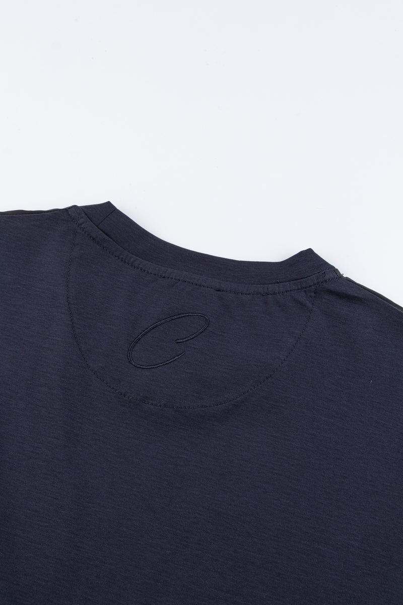 Catini Firenze Nylon Shoulder Panel T-Shirt Navy Blue/Black Shoulder Panel